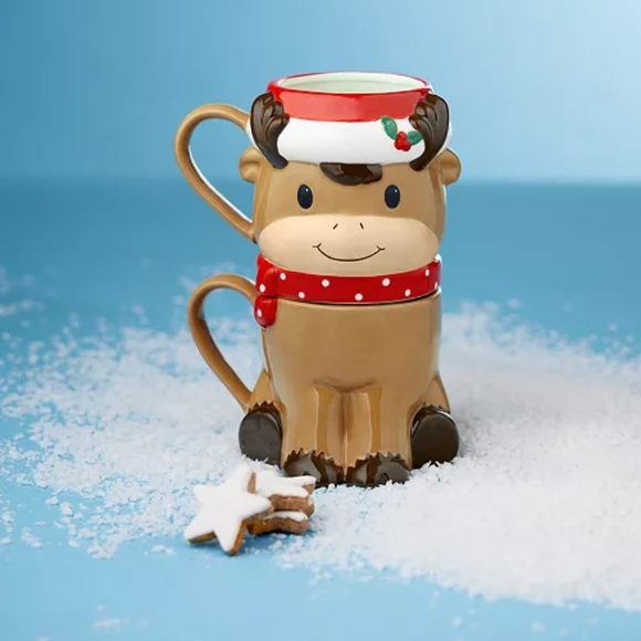 Holiday Lane Other - FUN and FESTIVE Brown and Red Sock REINDEER Stackable Mug NWT